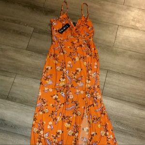 NWT TIMING WOMENS FLORAL SLIT MAXI DRESS